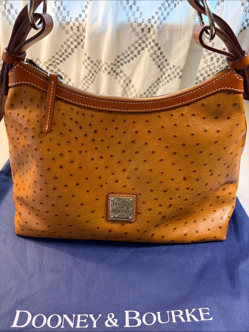 Dooney & Bourke Vintage Tan Ostrich-Embossed Leather Hobo Bag - Picture 2 of 11